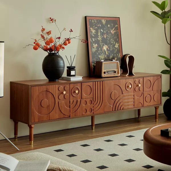 LOVSON 70.8'' Mid-Century TV Stand,with 4 Cabinet Storage Media Console, Wooden Entertainment Center for 55+ Inch TVs, for Living Room,Walnut