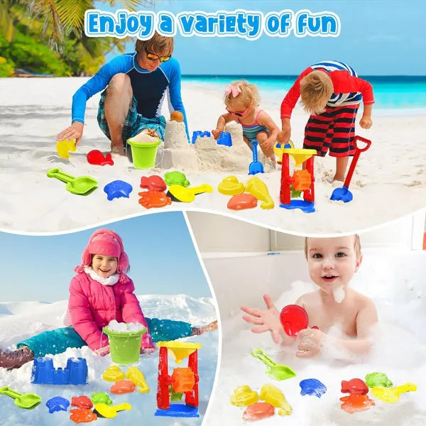 Fun Little Toys Out2Sea 19Pcs Sandcastle Building Kit, Beach Sand Toys Set with Sand Water Wheel & Molds, Outdoor & Snow Toys for Kids, Boys & Girls