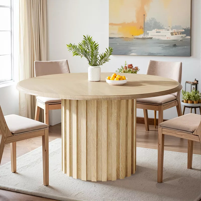 Lirago,47.24-Inch Wood Round Dining Table with Wooden Tabletop and Cylindrical Base