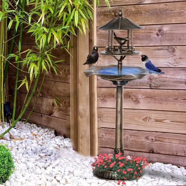 3-in-1 Garden Bird Bath Bowl Pedestal with Bird Feeder, Large Water Basin, Underneath Flower Planter, Bronze