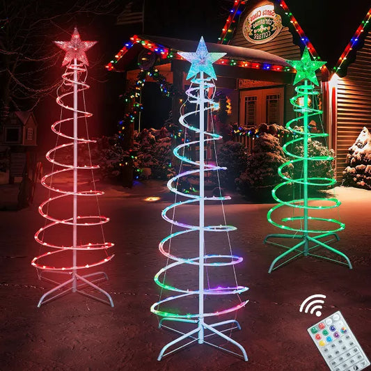 Presence 3 Pack Light Up Multi-Color Christmas Spiral Tree
