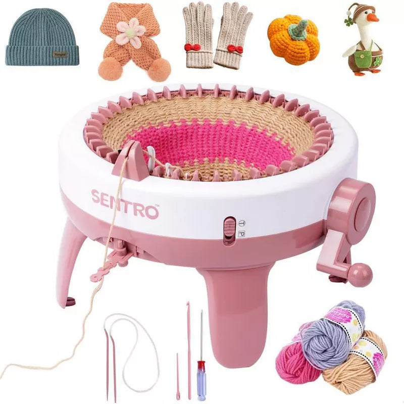 SENTRO 40-Needle Knitting Machine - Pink | Make Scarves, Hats, Socks Fast | Includes Flat/Tube Key, Easy for Beginners & Kids