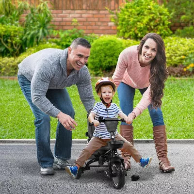 TODECARE 8-in-1 Kids Folding Tricycle with Adjustable Push Handle, Gray
