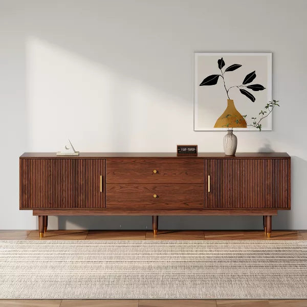 LOVSON Mid-Century Modern TV Stand, 70.9” Walnut Entertainment Center with Storage Drawers, Living Room Bedroom Media Console