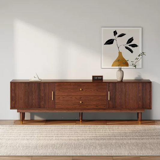 LOVSON Mid-Century Modern TV Stand, 70.9” Walnut Entertainment Center with Storage Drawers, Living Room Bedroom Media Console
