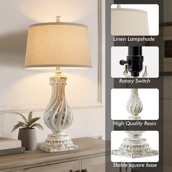 GTCLIGHTING Farmhouse Table Lamps for Living Room,34" Resin Beside Lamps with Rotary Switch&Weighted Base,Nightstand Lamp for Bedroom Entryway Office