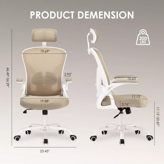 Bencmate Task and Office Chairs, Ergonomic Office Chair, Home Office Desk Chair with Headrest, Beige, 23.43"*23.43"*56.69"