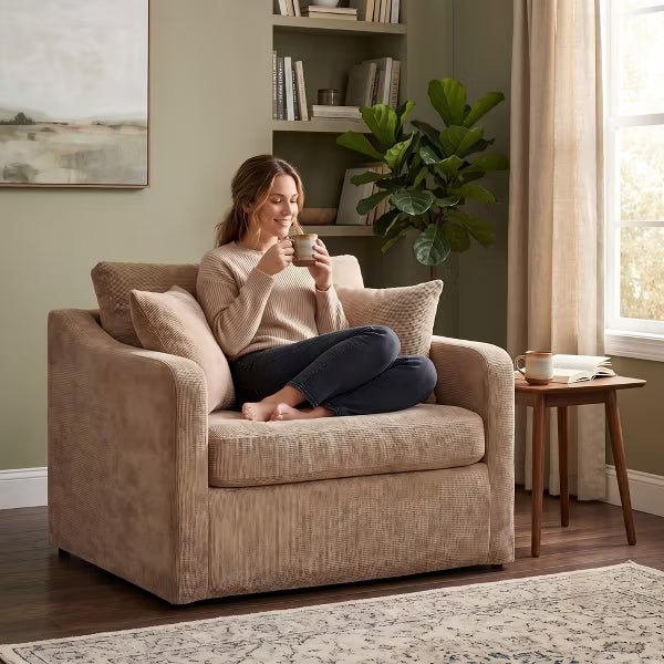 Modern Farmhouse 43.9" Oversized Chenille Armchair with Washable Slipcover - Toasted Almond