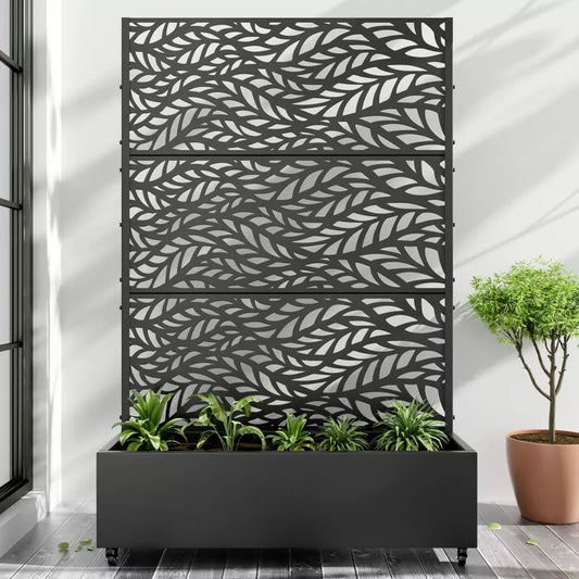 PexFix Outdoor Metal Trellis with Planter Box in Leaf Pattern