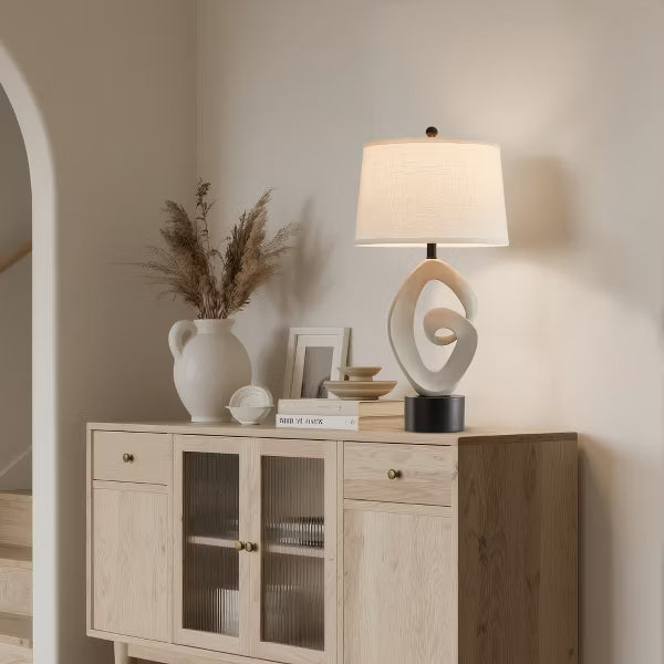 GTCLIGHTING Farmhouse Table Lamp,31.5" Bedside Lamps for Bedroom Living Room,Resin Nightstand Lamp with Linen Shade&Rotary Switch