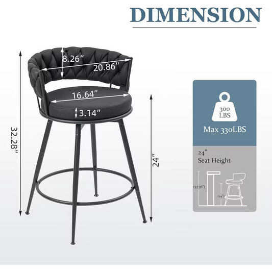 DYHOME 24 inch Bar Stools Set of 3, Modern Counter Height Bar Stools, 360 Swivel Suede Fabric Stool Chairs with Woven Back and Footrest