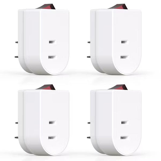 ELEGRP 15 Amp 125-Volt 3 Prong Grounded Single Outlet Adapter Plug with Red Indicator On/Off Switch, White( 4-Pack)