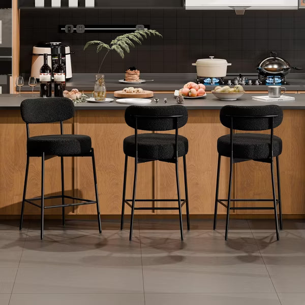 DYHOME Bar Stools Set of 3, 24 Inches Counter Height Kitchen Bar Stools with Back, Modern Metal Tall Bar Stools for Kitchen Island