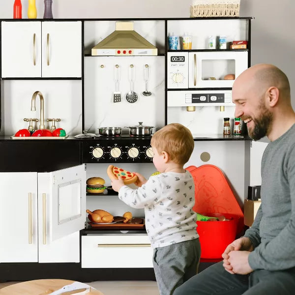 Kinder King Wooden Kids Play Kitchen, Toy Kitchen Playset for Toddlers, Realistic Kitchen Set with Sounds, Gift for Boys and Girls Age 3+