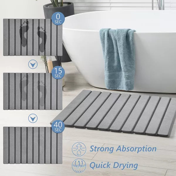 Napei Foldable Diatomite Stone Bath Mat with Anti-Slip Rubber Backing