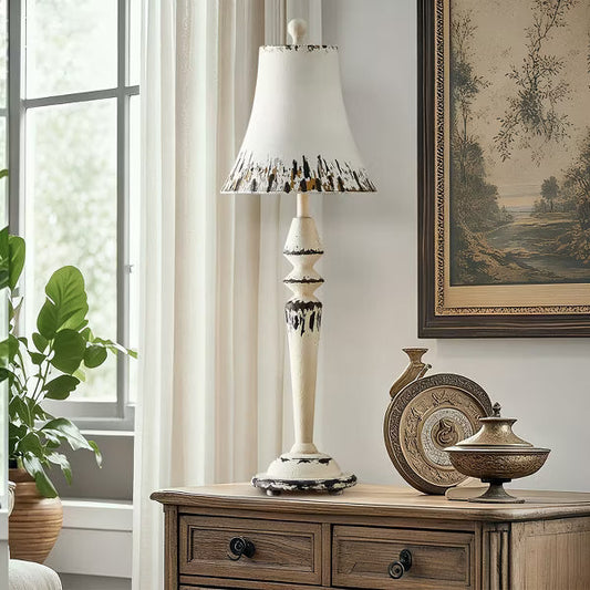 GTCLIGHTING 32“ Resin Table Lamp for Living Room with Metal Shade, Vintage Metal Nightstand Bedside Lamps for Bedroom Office,Rotary Switch