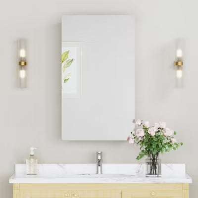 Mira 14" x 24" Rounded Corner Metal Framed Medicine Cabinet with Mirror Door for Bathroom,Black