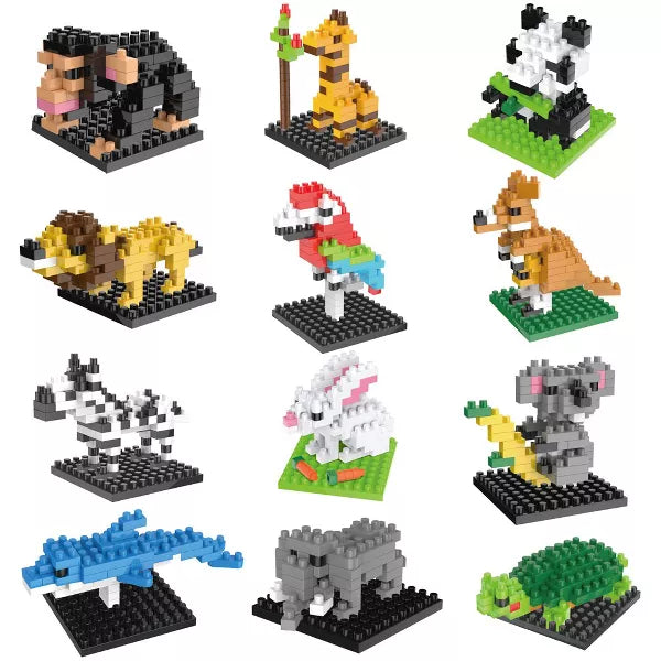Fun Little Toys FunBrix 12 Pcs Mini Animal Building Bricks, Building Blocks Set, Party Favors & Prizes for Boys & Girls
