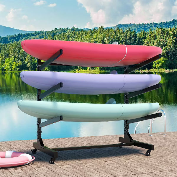 Munora - Heavy Duty Kayak Storage Rack with Wheels - 300lbs Capacity Freestanding Holder for Kayaks
