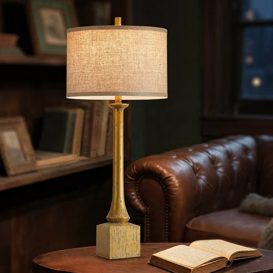 GTCLIGHTING 34.5" Gold Table Lamps for Living Room,Retro Bedside Lamps with Fabric Shade for Bedroom Nightstand,Rotary Switch