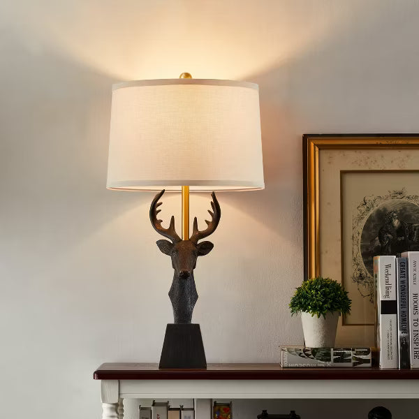 GTCLIGHTING 29" Modern Table Lamp, Deer Head Design Black Resin Bedside Lamp for Bedroom Living Room, Rotary Switch