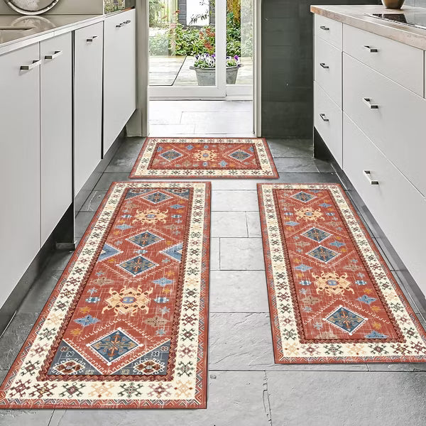 3 Pack Farmhouse Boho Kitchen Rug Set, Non-Slip Washable Floor Mats for Kitchen, Laundry Room and Hallway