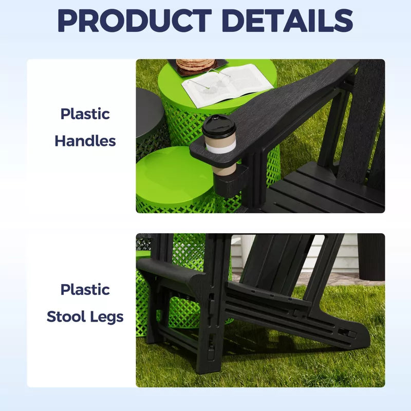 GlasFlength Folding Adirondack Patio Seating Sets, 2PCS with Cup Holder, Suitable for Indoor, Outdoor , Garden, or Backyard，Black, 31.4"*29.6"*36.4"