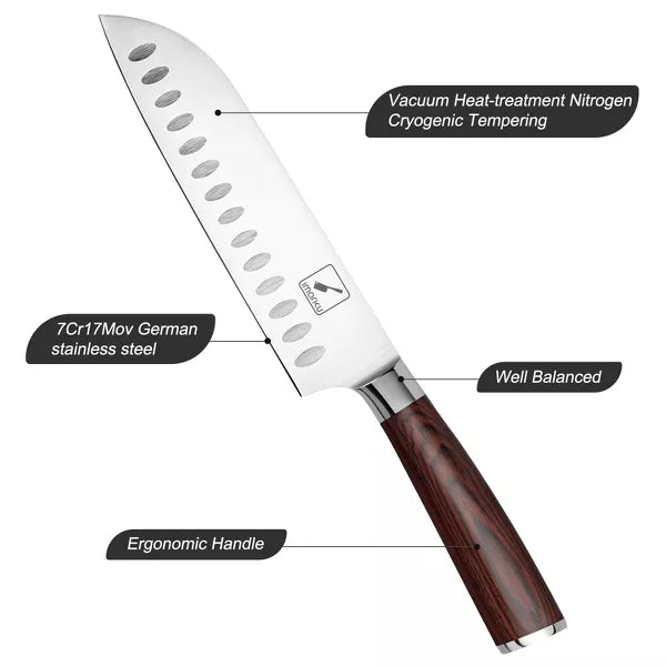 imarku Santoku Knife 7 inch Kitchen Knife Ultra Sharp Asian Knife, German HC Stainless Steel 7Cr17Mov, Ergonomic Pakkawood Handle, Red