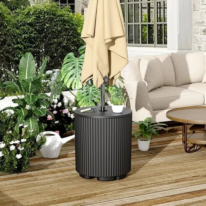 BENCMATE Umbrella Bases, Portable Umbrella Base Stand with Table and Storage Space, All Weather Umbrella Base for Patio, Black, 14.8"*14.8"*16.7