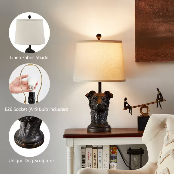 GTCLIGHTING Mid Century Table Lamp for Bedroom,24.25" Black Dog Head Design Bedside Lamp for Living Room Nightstand
