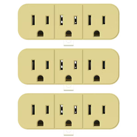ELEGRP 2 to 3 Prong Grounded Triple Outlet Extender, 2-Prong to 3-Prong Adapter Converters for Wall Outlets, Polarized Wall Plug ETL Listed,Ivory 3PC