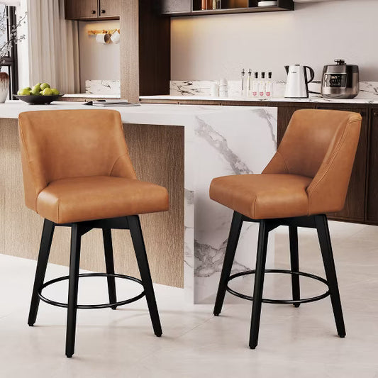 Dyonery 26" Swivel Counter Height Bar Stools with Backrests, Upholstered Seats & Wood Legs for Kitchen Island
