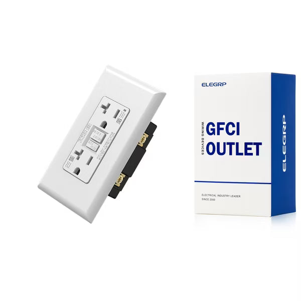 ELEGRP GFCI Outlet Self-Test, 20 Amp 125V Weather Resistant Duplex wall outlet, Wall Plate included, UL Listed, Matte White 1PC