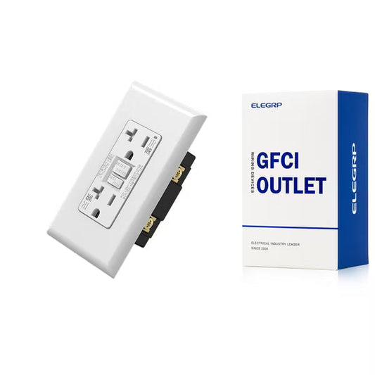 ELEGRP GFCI Outlet Self-Test, 20 Amp 125V Weather Resistant Duplex wall outlet, Wall Plate included, UL Listed, Matte White 1PC