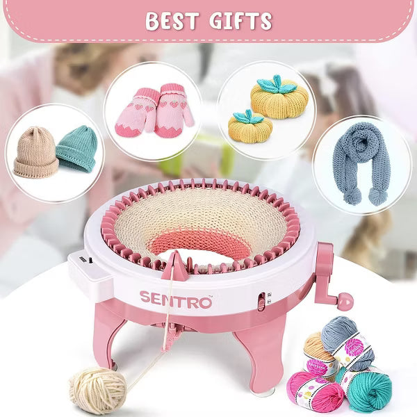 SENTRO 48-Needle Pink Knitting Machine | 1-Touch Knitting for Scarves, Hats & Sweaters | Beginner & DIY Friendly | Includes Tutorial & Tools