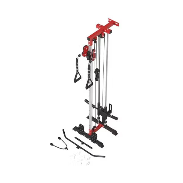 ER KANG Cable Station Wall Mount, Cable Machine with Dual Pulley System, LAT Pull-Down & LAT Row LAT Tower, Home Gym Cable Crossover(Red)