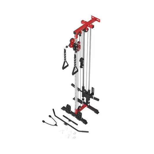 ER KANG Cable Station Wall Mount, Cable Machine with Dual Pulley System, LAT Pull-Down & LAT Row LAT Tower, Home Gym Cable Crossover(Red)