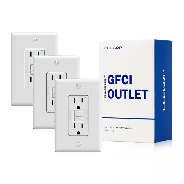 ELEGRP GFCI Outlet Self-Test, 15 Amp 125V NO Tamper Resistant Duplex wall outlet, with Glossy Wall Plate, UL Listed