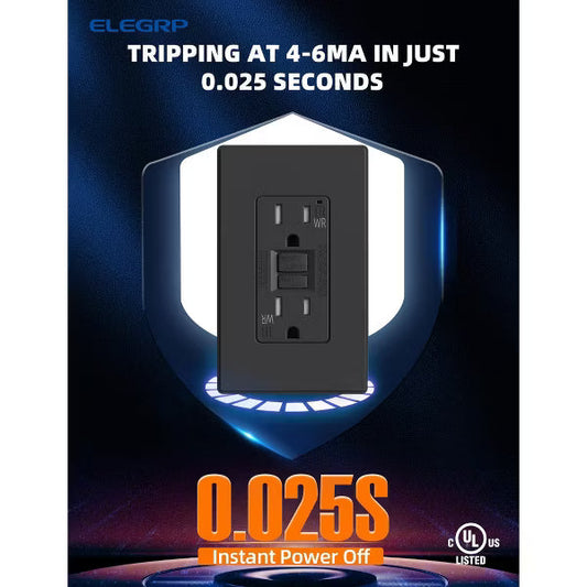 ELEGRP GFCI Outlet Self-Test, 15 Amp 125V Weather Resistant Duplex wall outlet, Wall Plate included, UL Listed