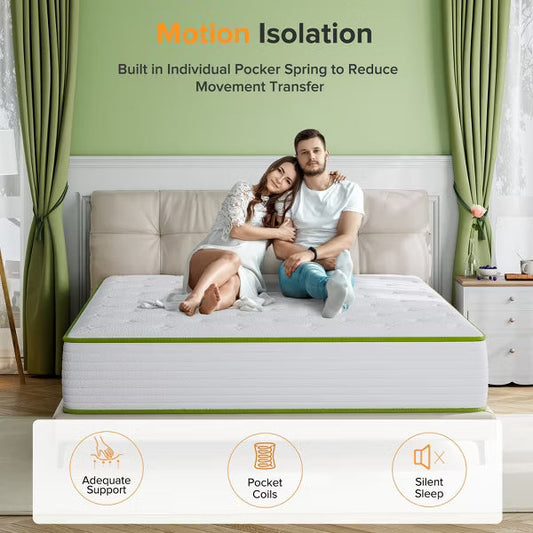 Swedrea Hybrid Mattress Breathable Medium Cooling Memory Foam Bed-in-a-Box White