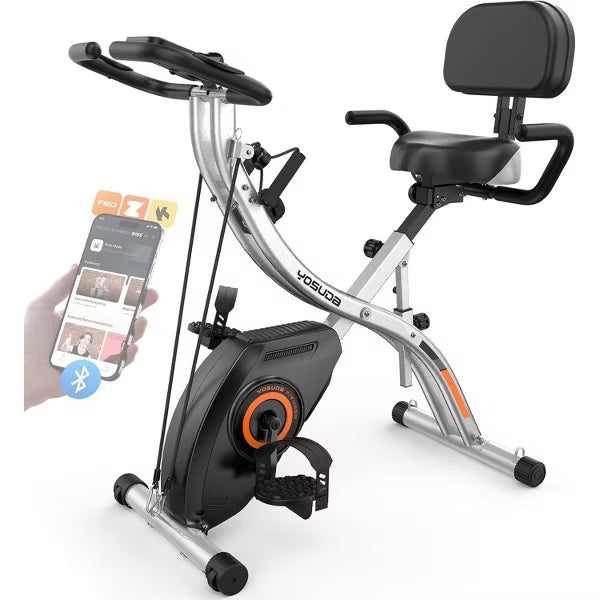 YOSUDA Folding 5 in 1 Exercise Bike, Foldable Stationary Bike for Home Gym Workout, Portable Exercise Trainer for Men/Women