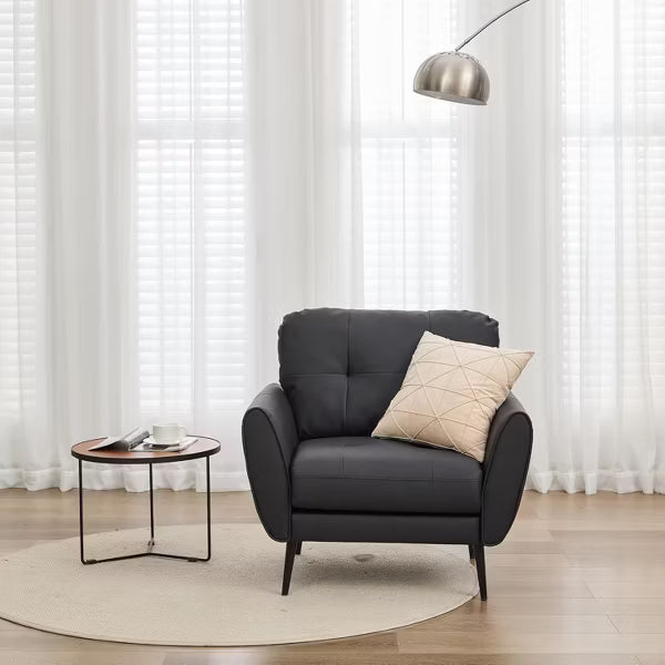 TYBOATLE Blue Leather Accent Chair, Tufted Mid-Century Armchair for Salon, Office, Living Room