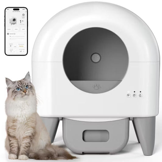 Fumoi Self Cleaning Litter Box,95L Automatic Cat Litter Box Self Cleaning Large Capacity,White
