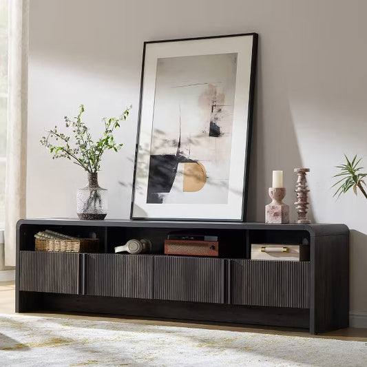 AMERLIFE 70" Modern TV Stand with Fluted Design & Storage Cabinets, for TVs up to 80", Wood Entertainment Center Media Console for Living Room