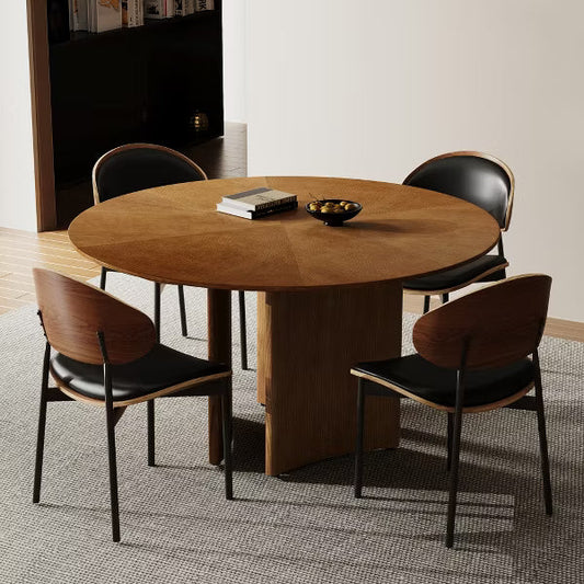 Luck Live Mid-Century Modern 59" Round Dining Table, Wood Veneer Starburst Top, Contemporary Pedestal Base Dining Room Table