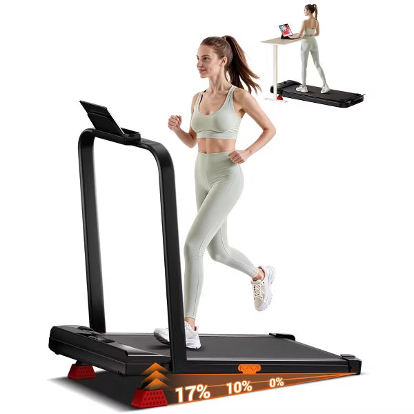 4-in-1 Walking Pad with 15% Incline, Portable Under Desk Treadmill, Foldable Treadmills for Home and Office,220 Lbs Capacity (DEEP BLACK)