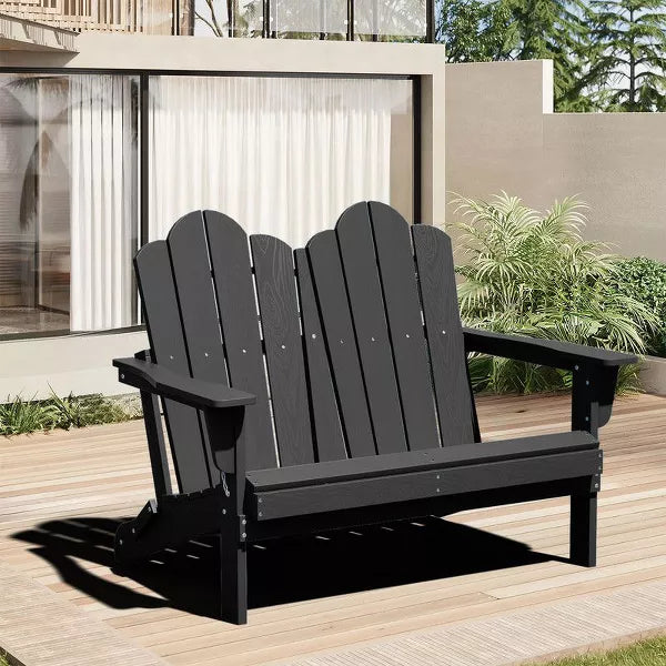 Hyleory 2-Seater Adirondack Chair , Soft Double Chair, Foldable Balcony Cloud Chair, Weather Resistant