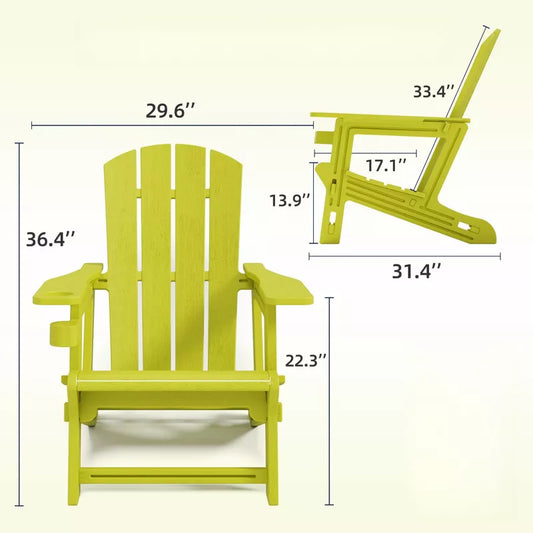 VisioGear Patio Adirondack Chair with Cup Holder, Outdoor Comfortable Set for Backyard, Yellow, 31.4"*29.6"*36.4"