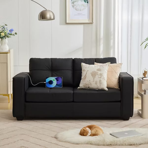 TYBOATLE 88" Faux Leather L-Shaped Sectional Sofa, Comfy Modular Couch with Chaise & USB, Convertible Sofa for Living Room, Bedroom, or Small Spaces