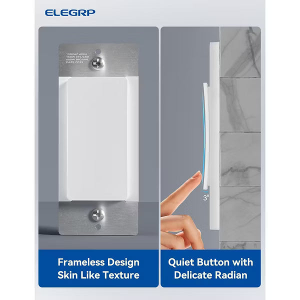ELEGRP Smart Light Switch Single Pole, 2.4GHz Wi-Fi Light Switch Compatible w/Alexa & Google Assistant, White 1PC